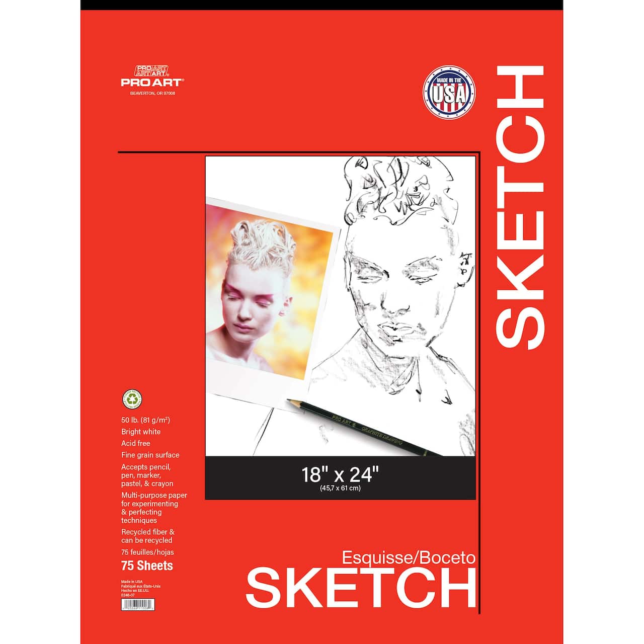 Pro Art® Taped Sketch Paper Pad, 18'' x 24'', 75 Sheets